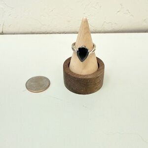 Large Pear-Shaped Black Spinel Sterling Silver Ring – Size 7½ – Circa 2005